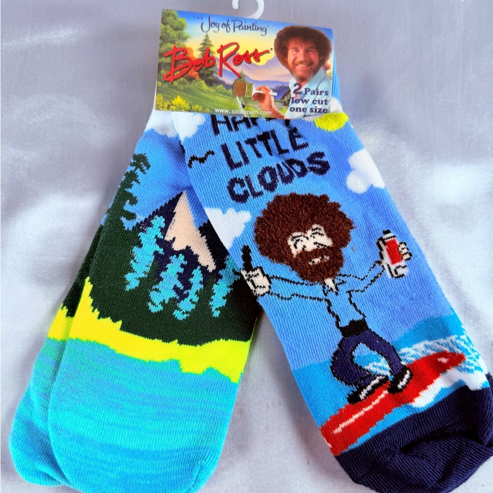 Bob Ross The Joy Of Painting Funny Novelty Crew Socks Unisex Set Of 2 New